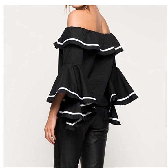 women off shoulder ruffled casual blouse - Picture 4 of 8